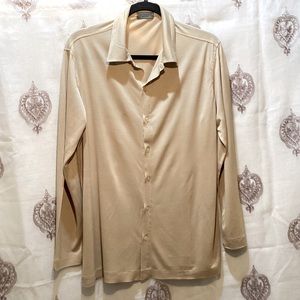 MEN 100% SILK VESTIMENTA TAN LONG SLEEVE BUTTON-DOWN SHIRT SZ M